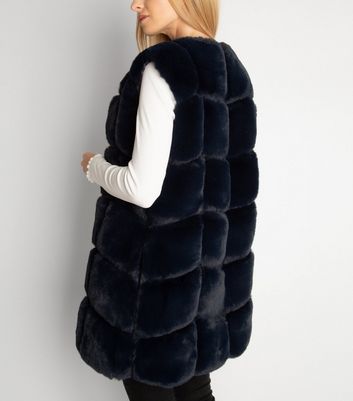 navy fur gilet women's