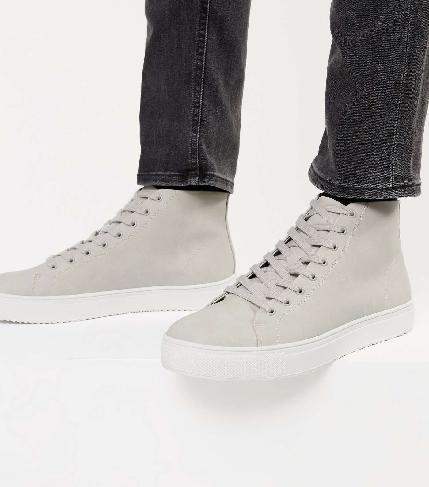 Pale Grey High Top Trainers Image 2