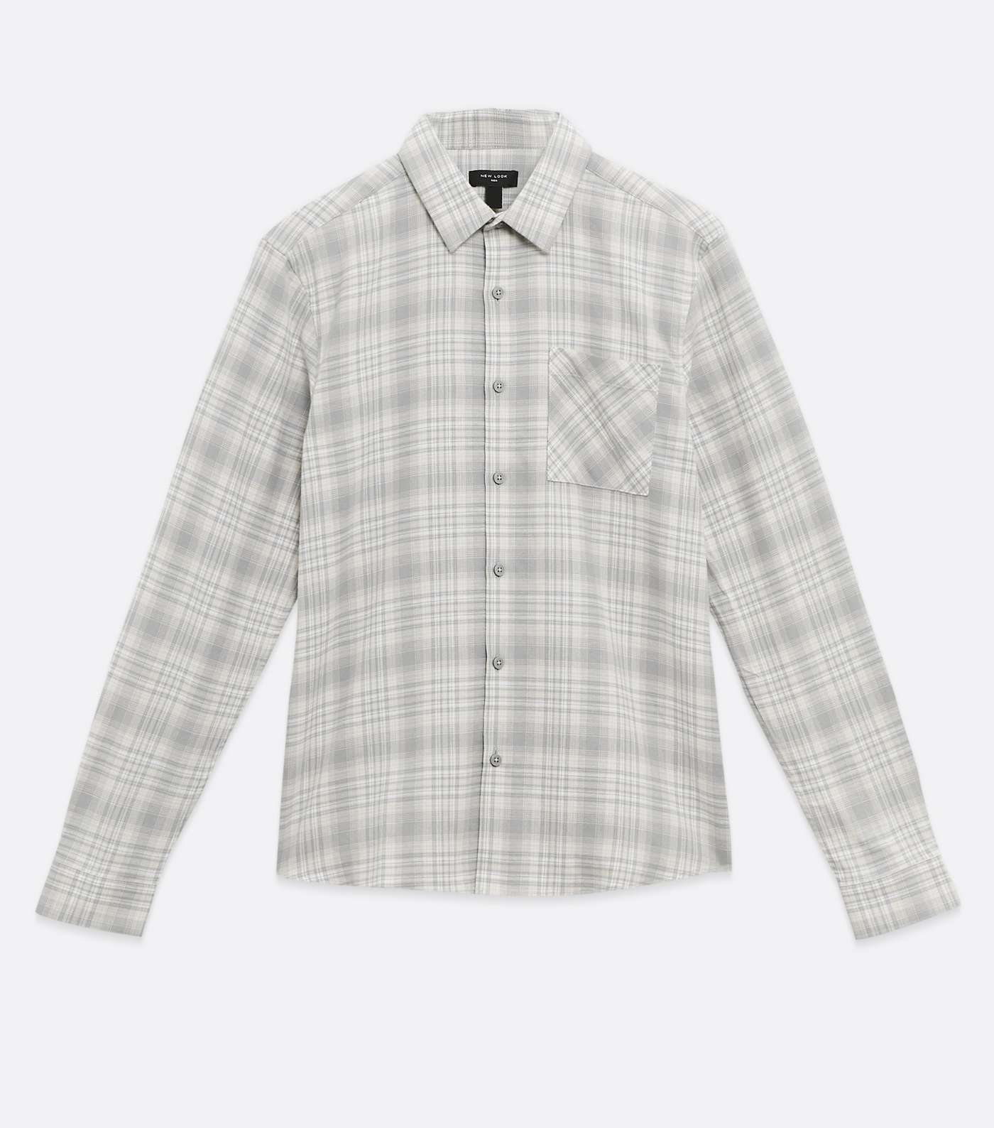 Pale Grey Check Long Sleeve Pocket Front Shirt Image 5
