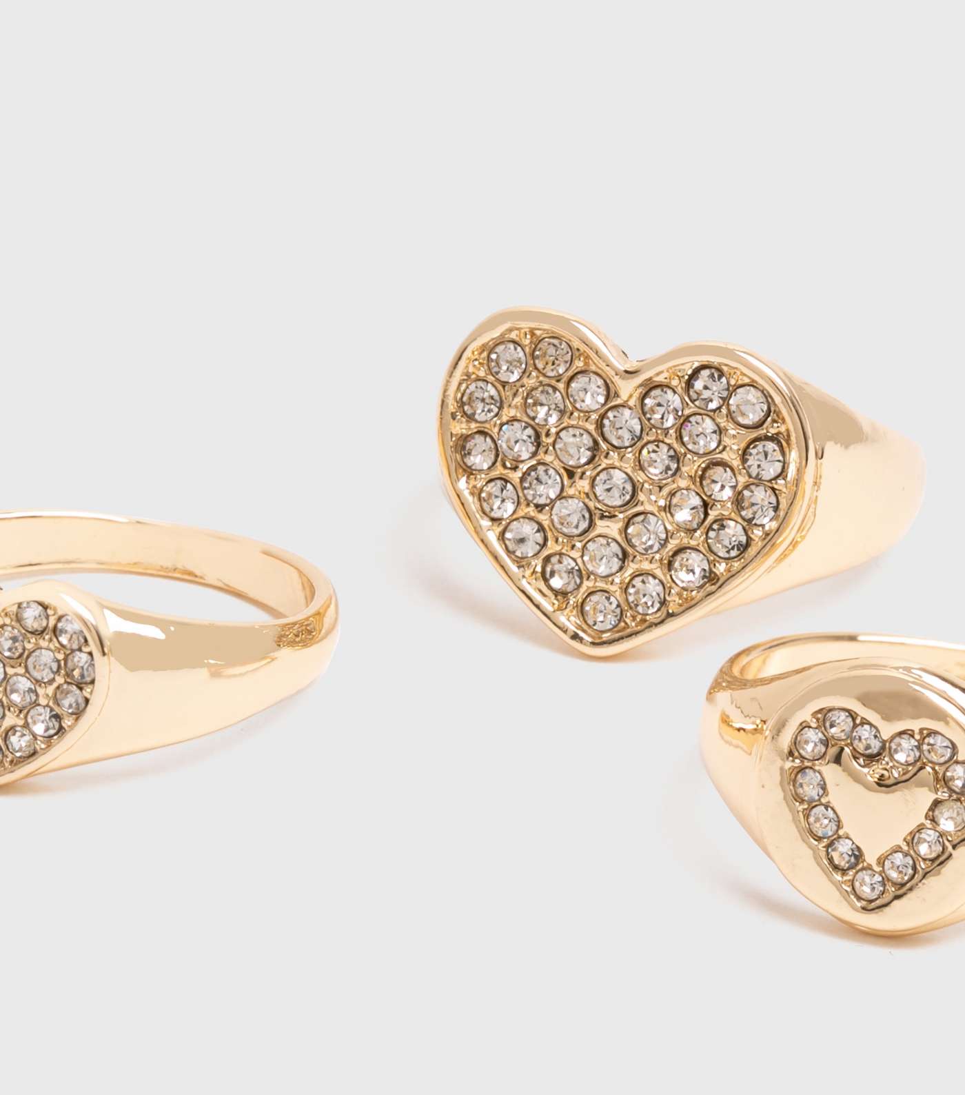 3 Pack Gold Diamanté Heart Rings Image 2