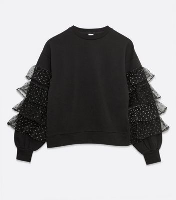 Mesh Ruffle Sleeve Sweatshirt 