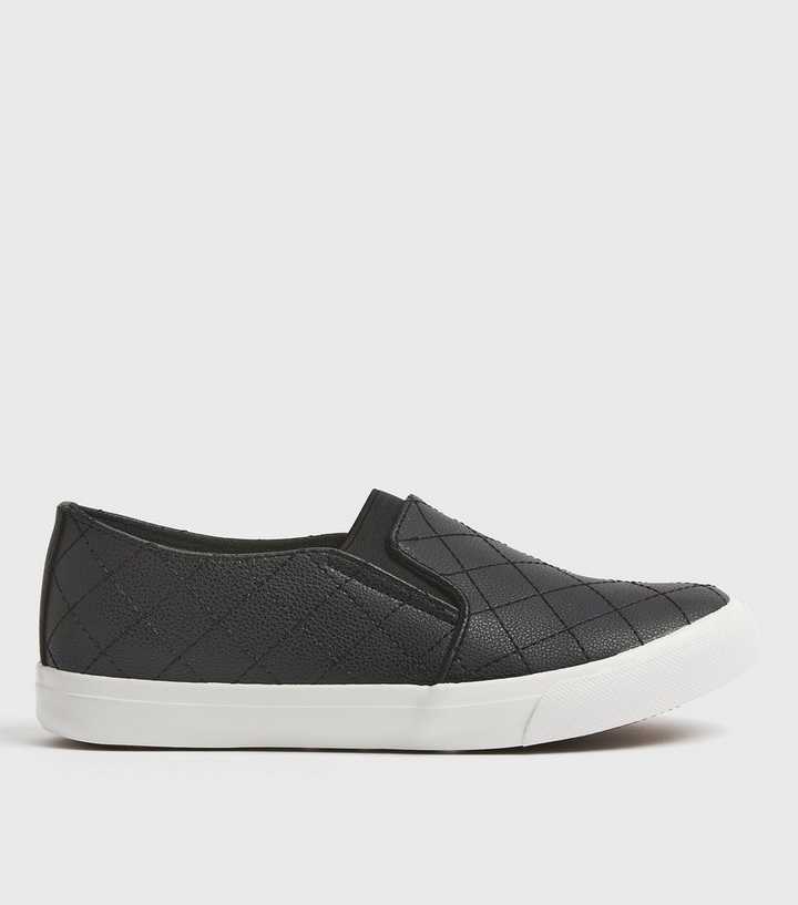 Wide Fit Black Quilted Slip On Trainers