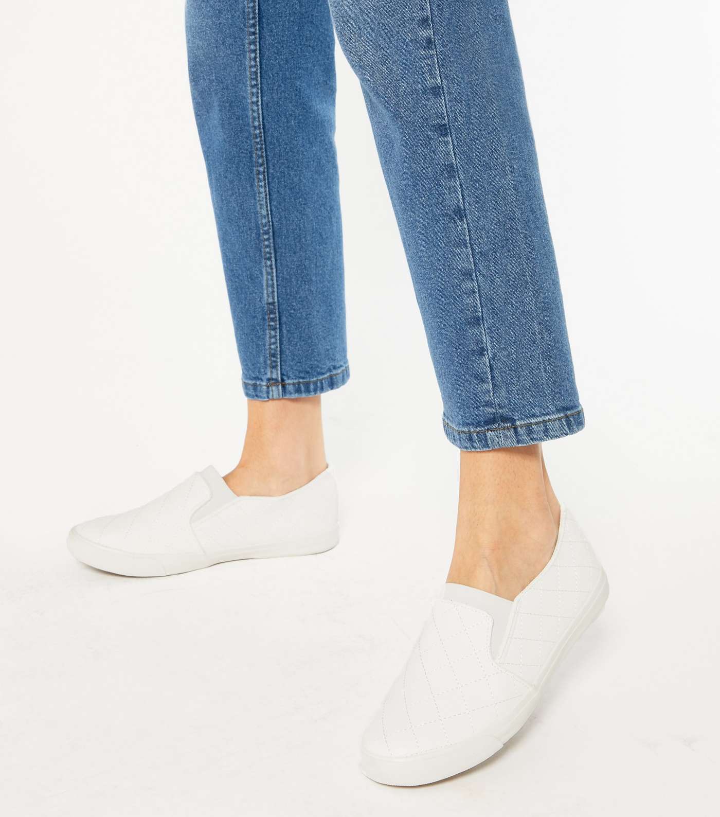 Wide Fit White Quilted Slip On Trainers Image 2
