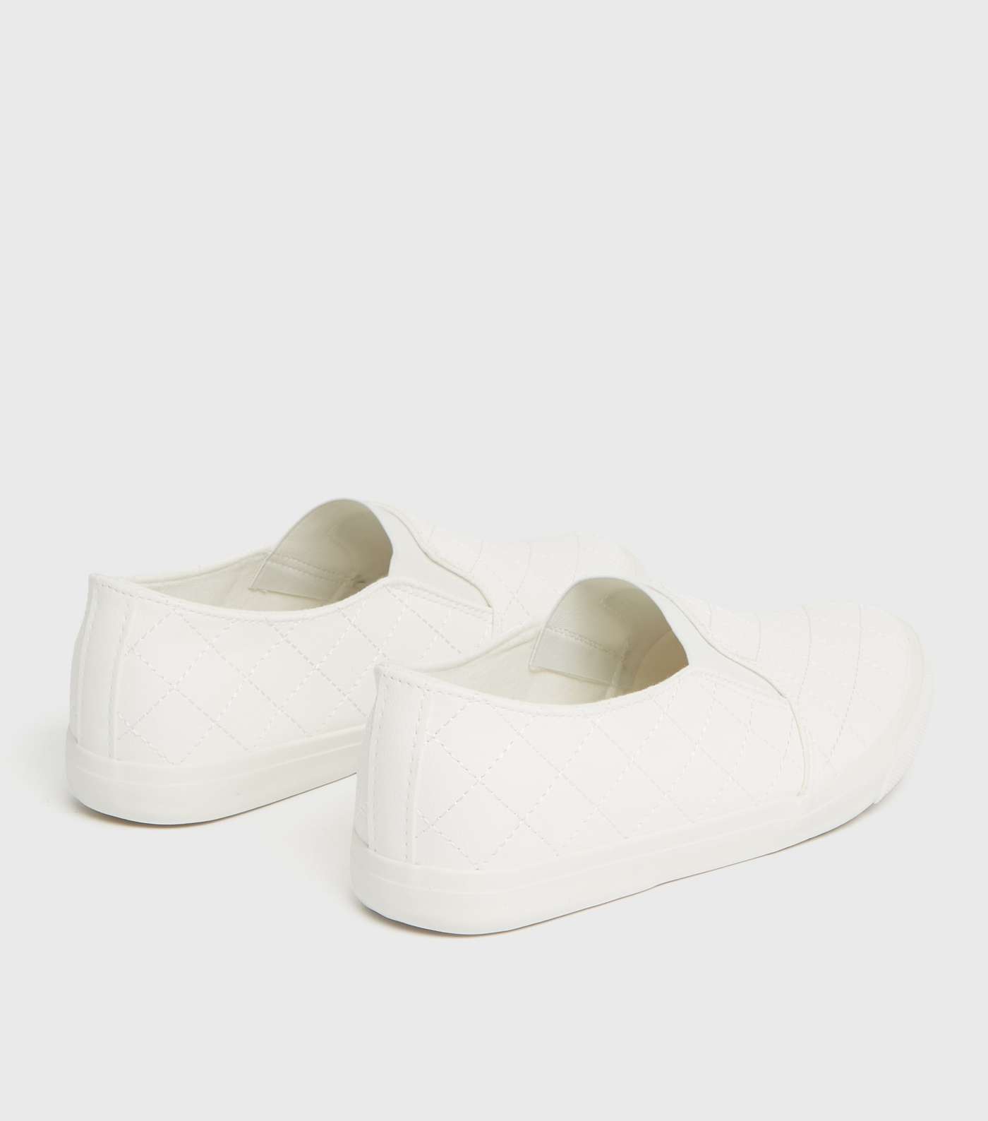 Wide Fit White Quilted Slip On Trainers Image 4