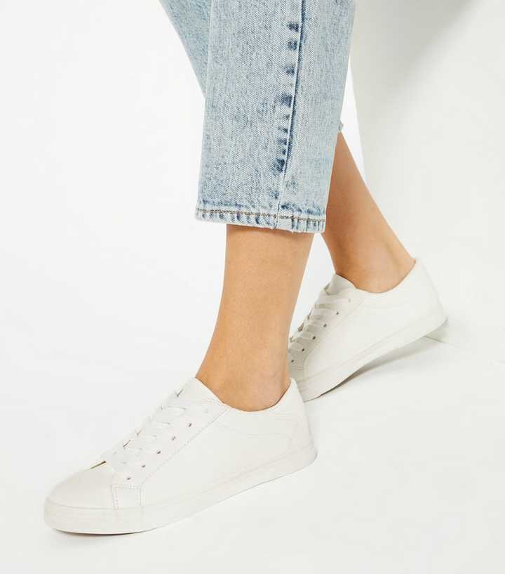White Stitch Trim Lace Up Trainers New Look