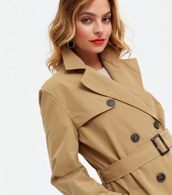 new look petite belted coat in camel