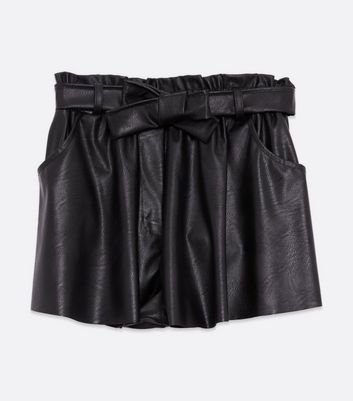 Image of Cameo Rose Black Leather-Look Tie Waist Shorts New Look
