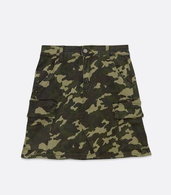 Pink Vanilla Khaki Camo Denim Cargo Mini Skirt | New Look