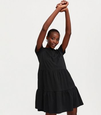 tiered smock dress black