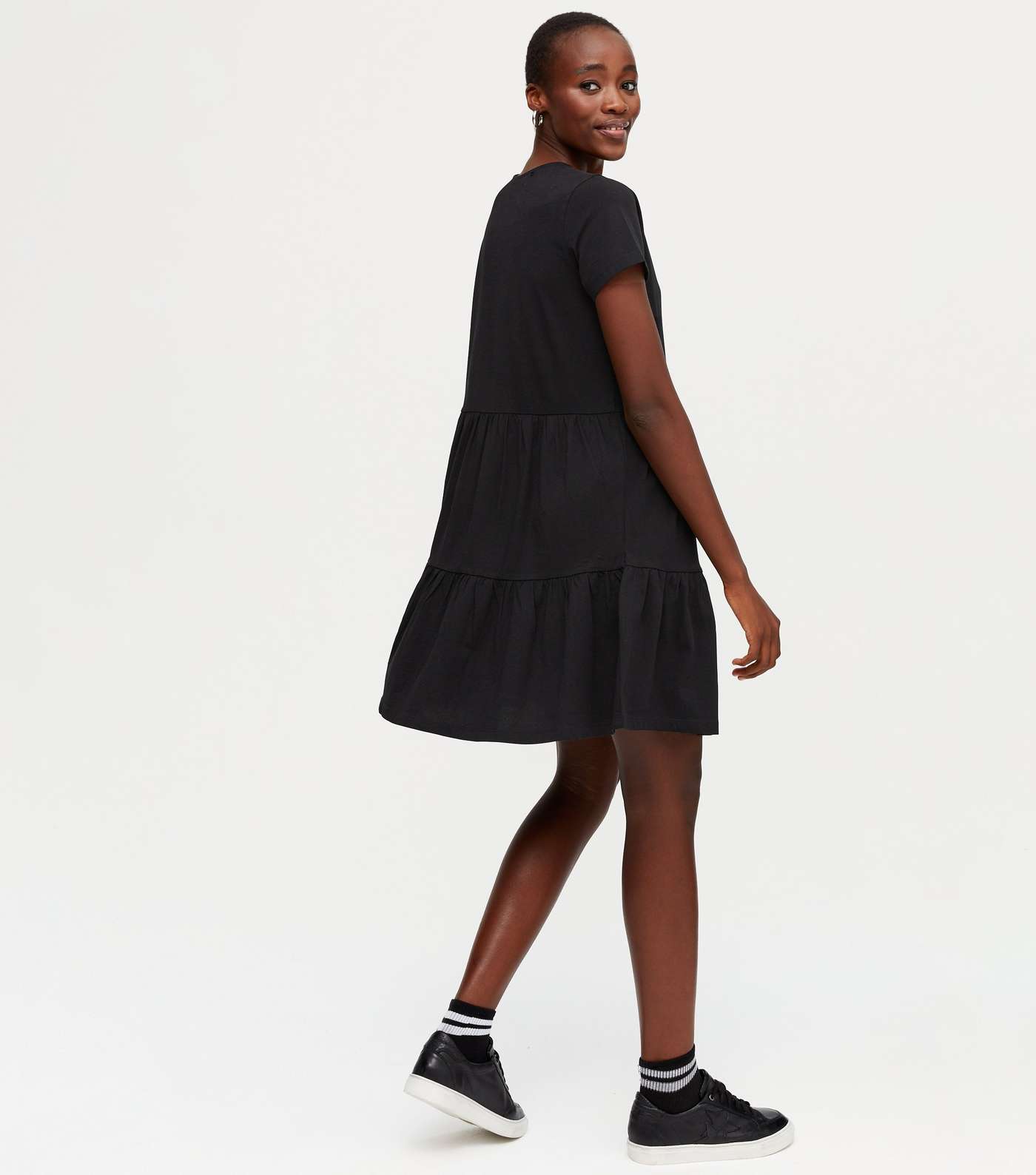 Tall Black Jersey Tiered Smock Dress Image 3