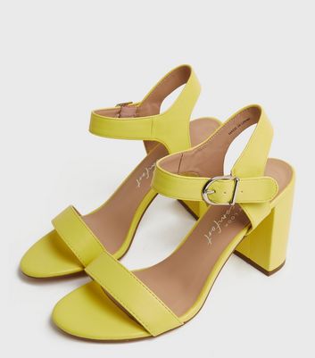 yellow chunky heel sandals