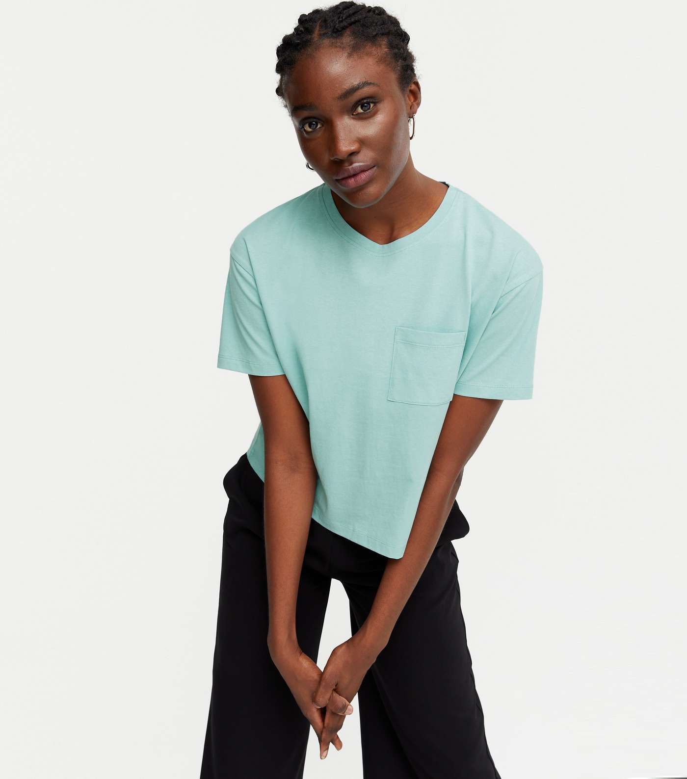 Turquoise Plain Pocket Boxy T-Shirt