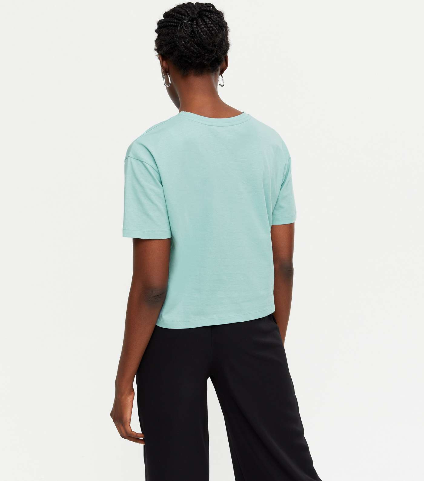 Turquoise Plain Pocket Boxy T-Shirt Image 3