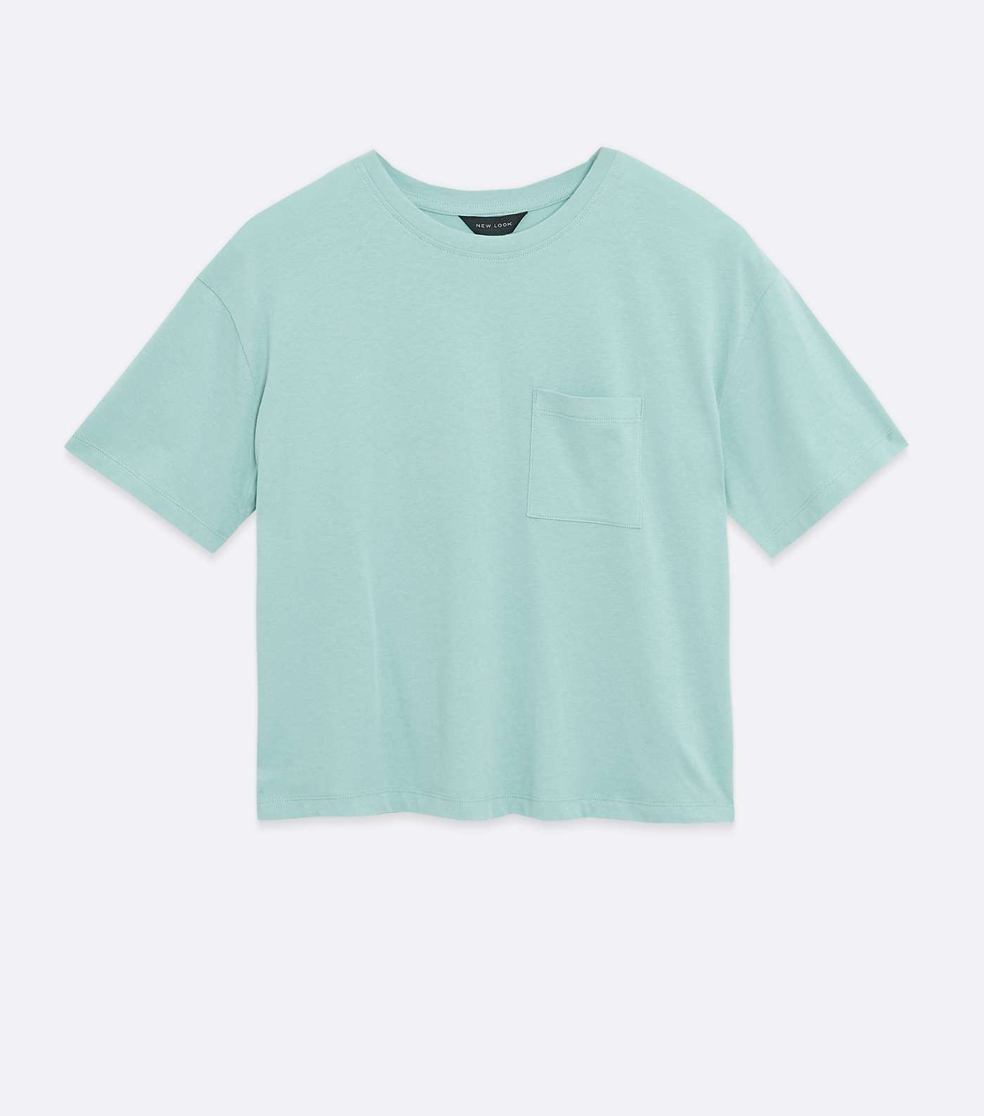 Turquoise Plain Pocket Boxy T-Shirt Image 5