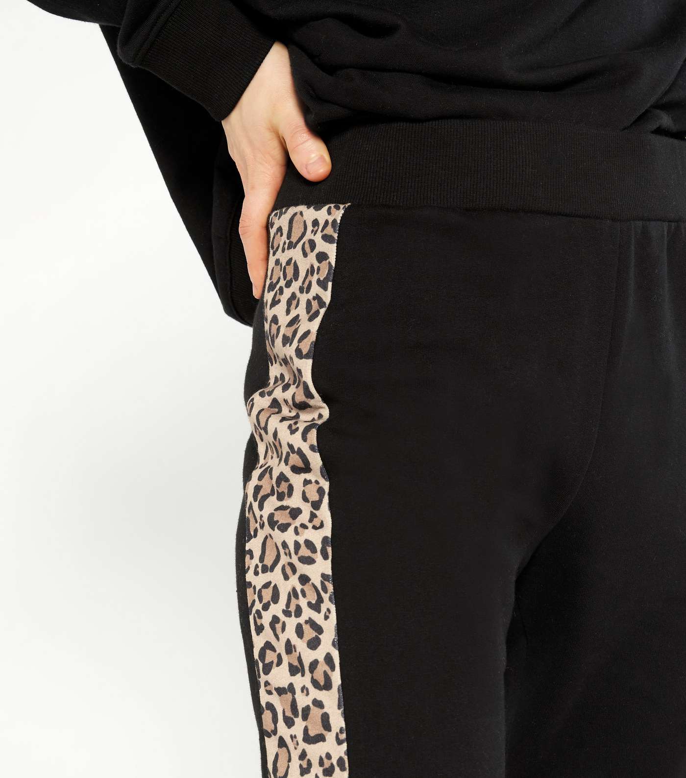 Black Leopard Print Side Stripe Joggers Image 3