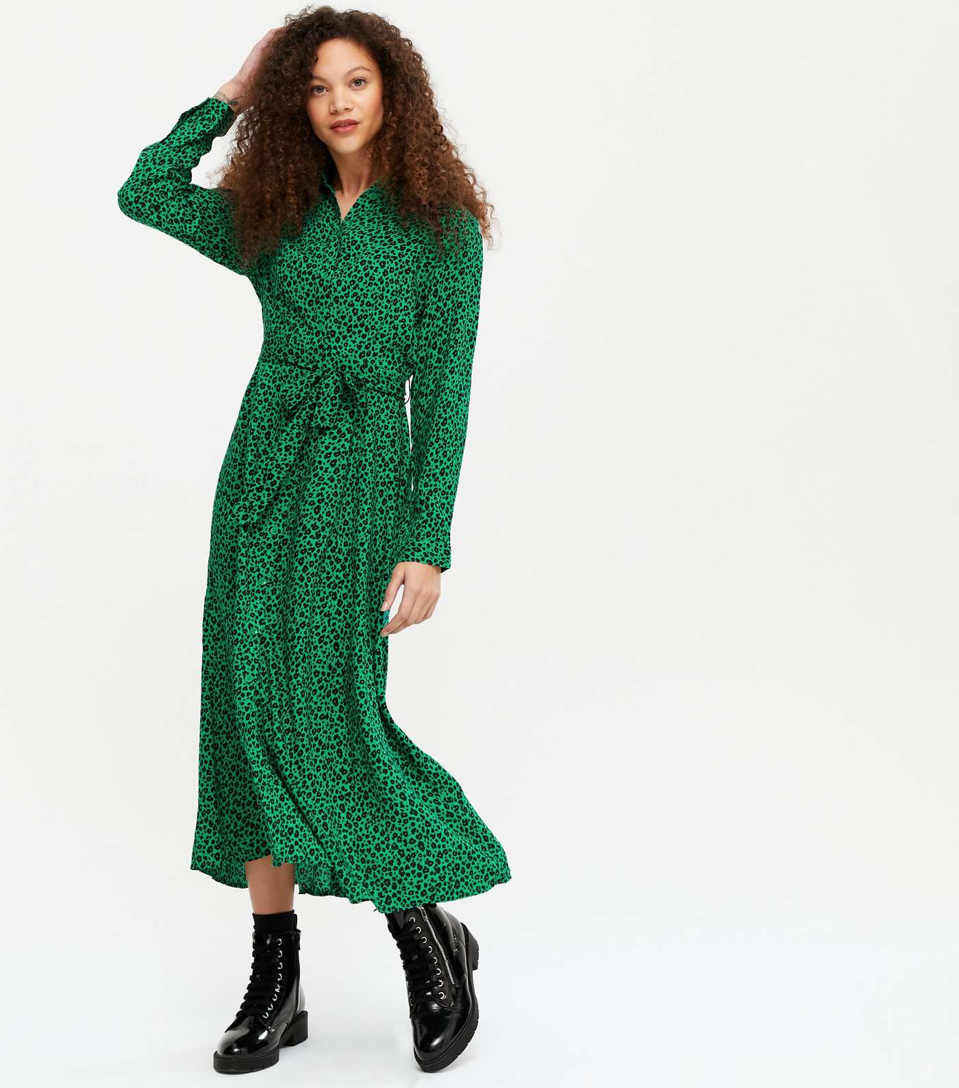 Petite Green Animal Print Midi Dress
