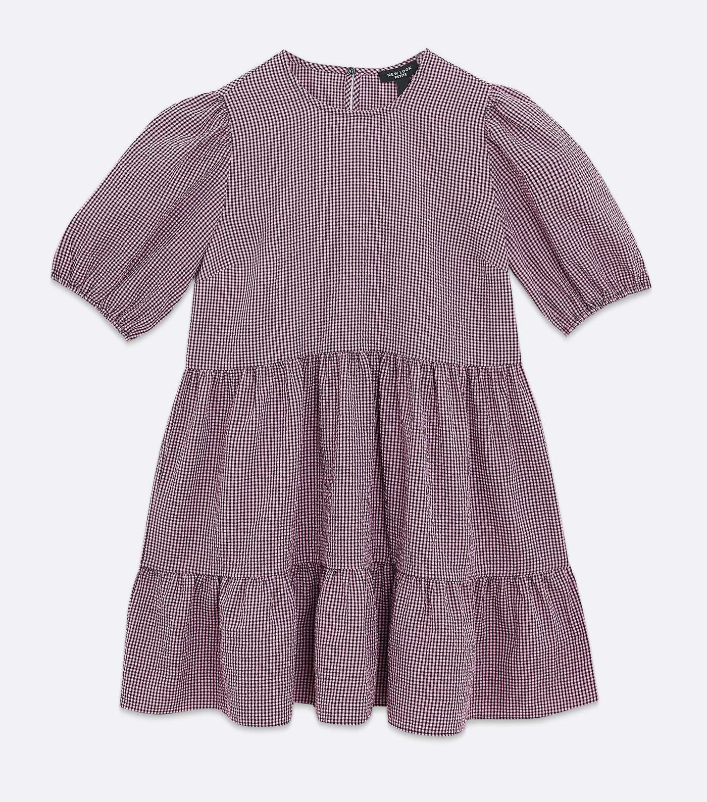 Petite Pink Gingham Puff Sleeve Tiered Smock Dress Image 5