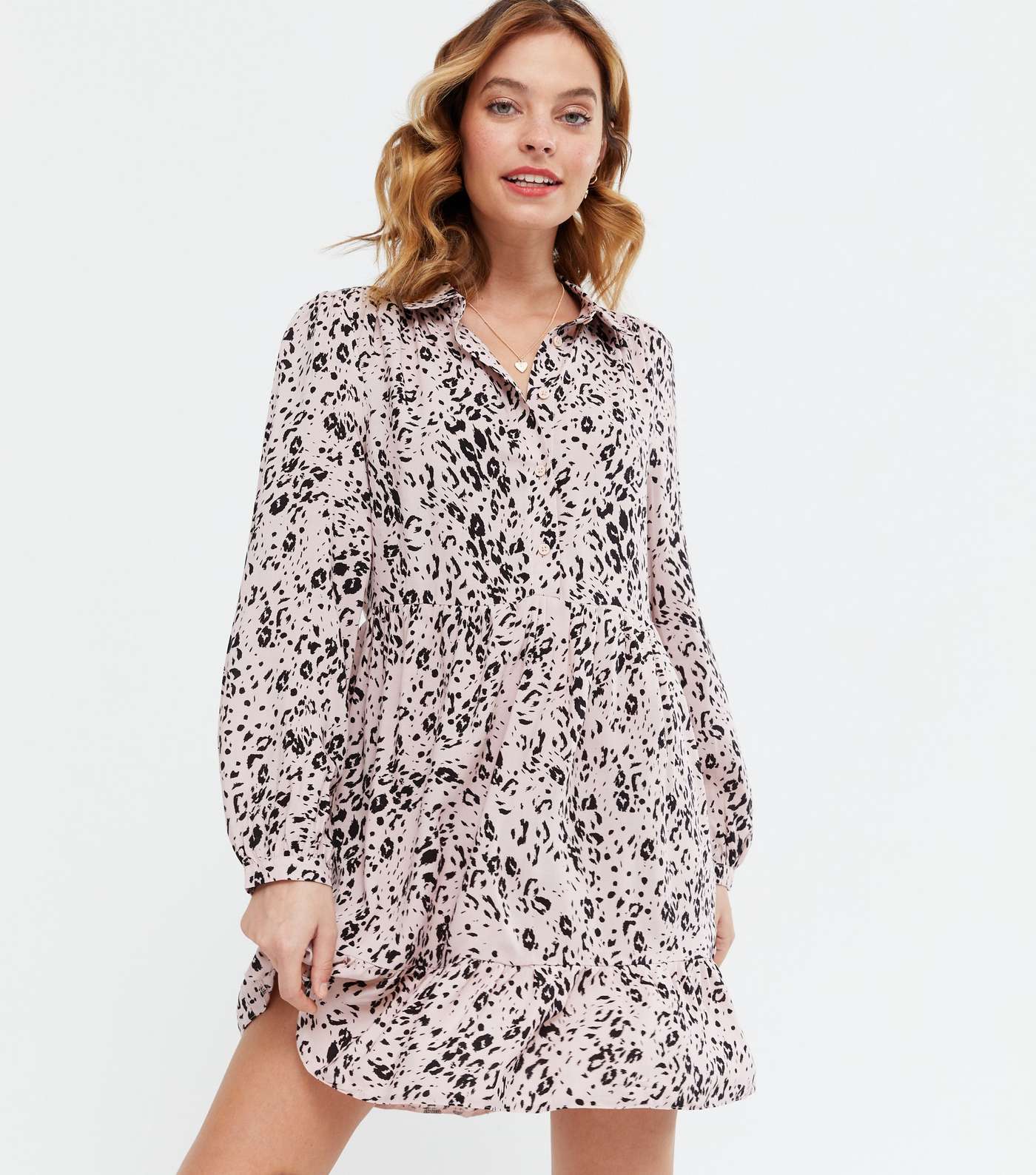 Petite Pink Leopard Print Smock Shirt Dress Image 3