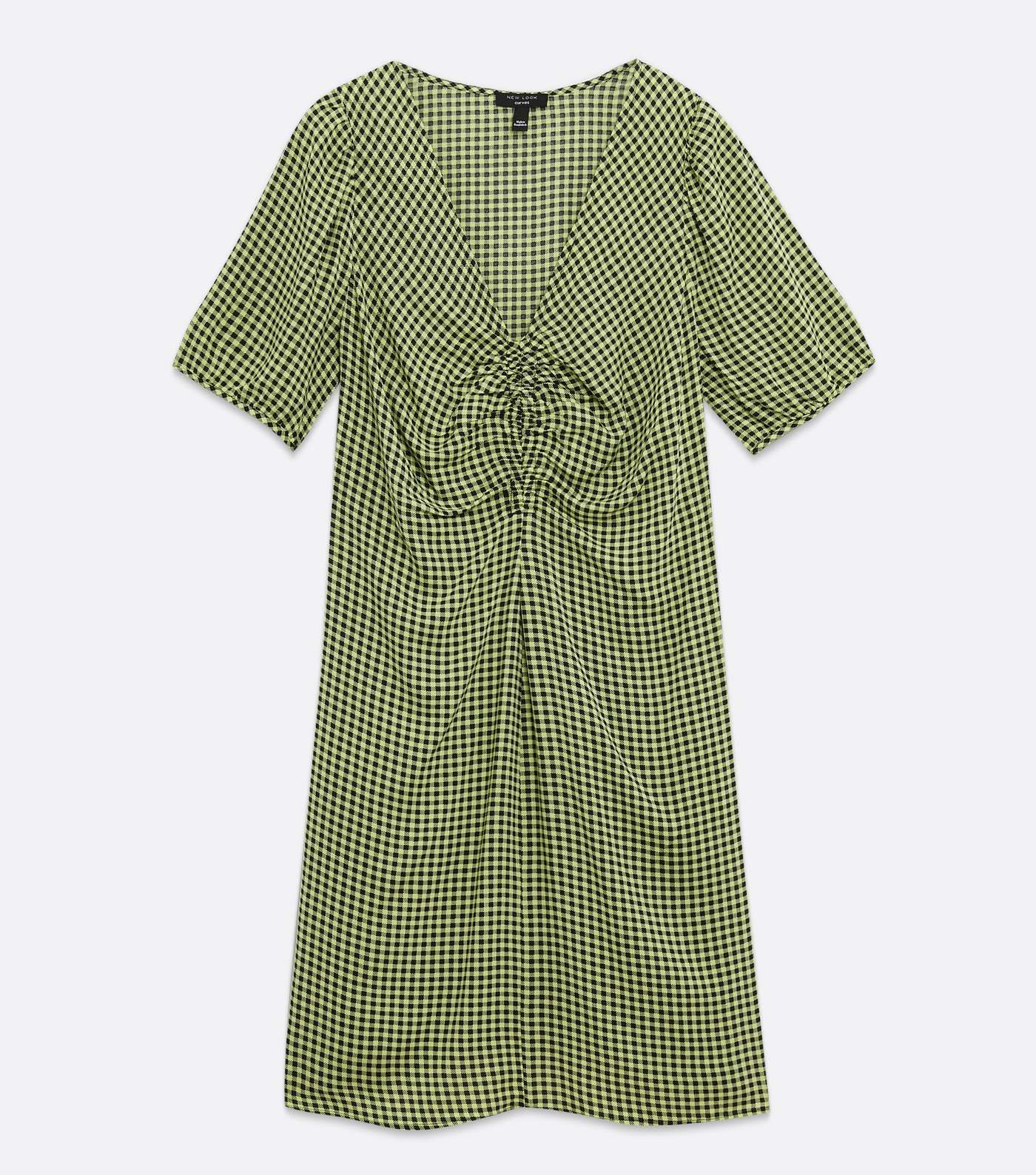 Curves Green Gingham Ruched Tea Dress Image 5
