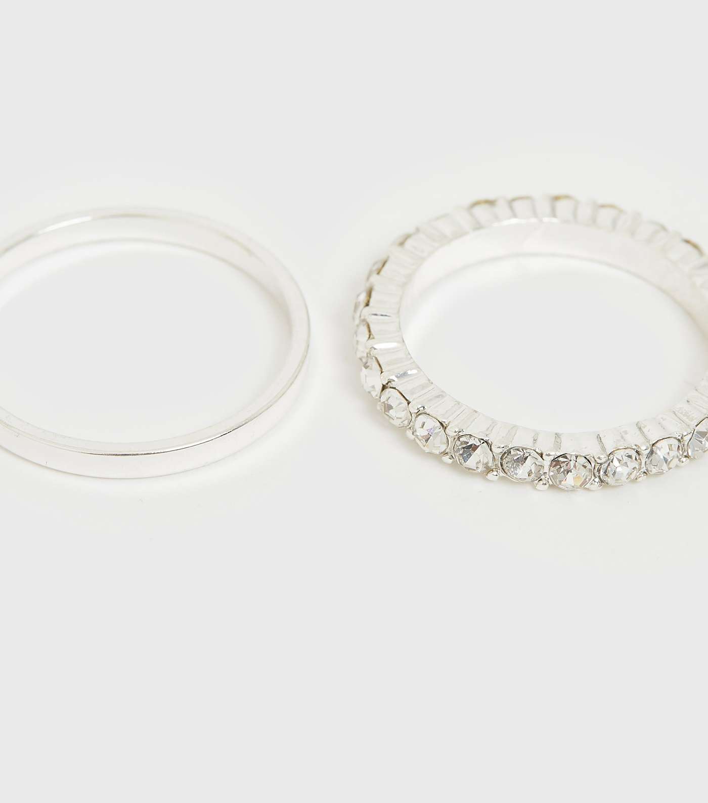 2 Pack Silver Diamanté Stacking Rings Image 2