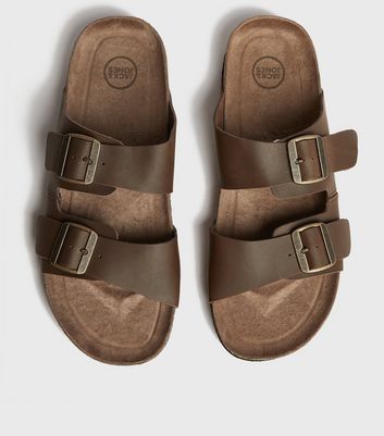 Jack & Jones Brown Leather Buckle Sliders