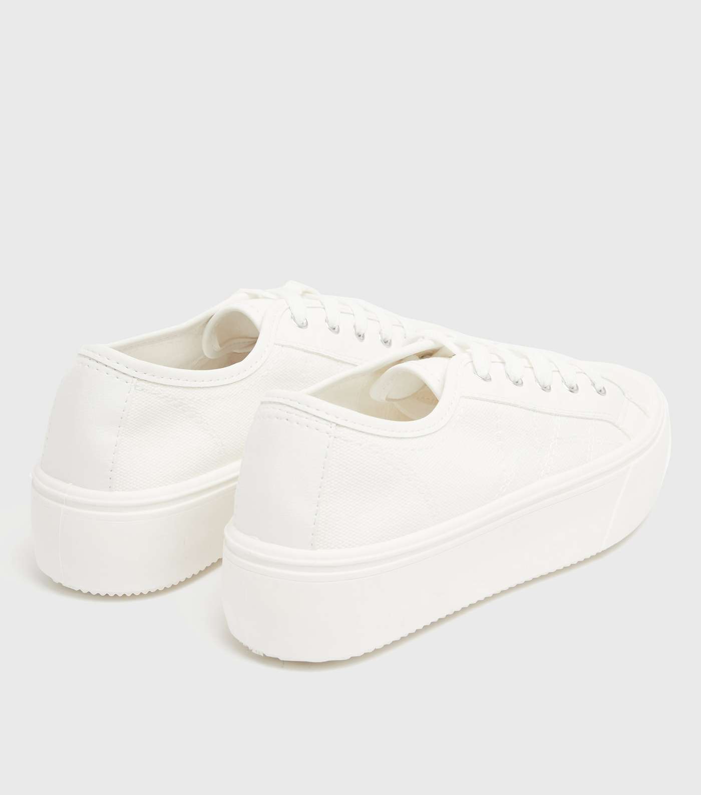 White Lace Up Flatform Trainers Image 4