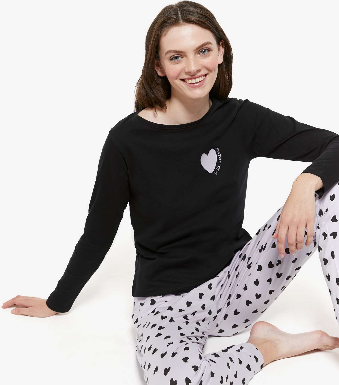 Black Heart Hello Weekend Logo Jogger Pyjama Set