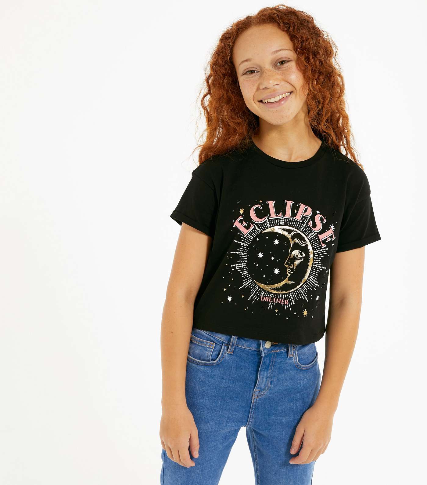 Girls Black Metallic Moon Eclipse Logo T-Shirt