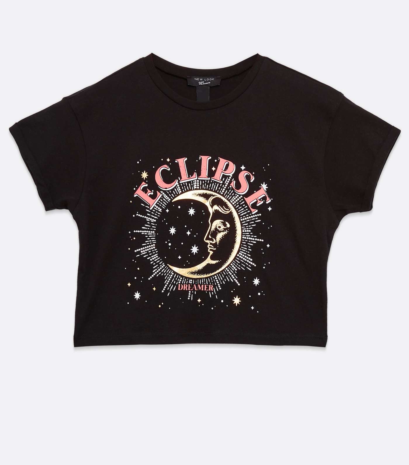 Girls Black Metallic Moon Eclipse Logo T-Shirt Image 5