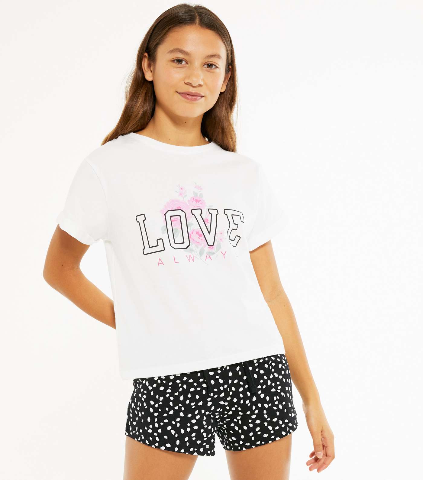 Girls White Floral Love Logo Short Pyjama Set