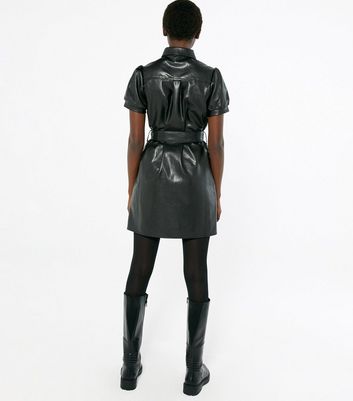 Black Leather Look Shirt Dress Sale, 56 