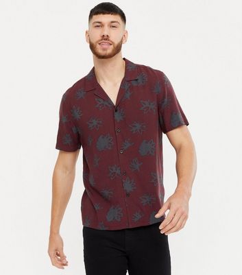 Burgundy Floral Short Sleeve Shirt New Look