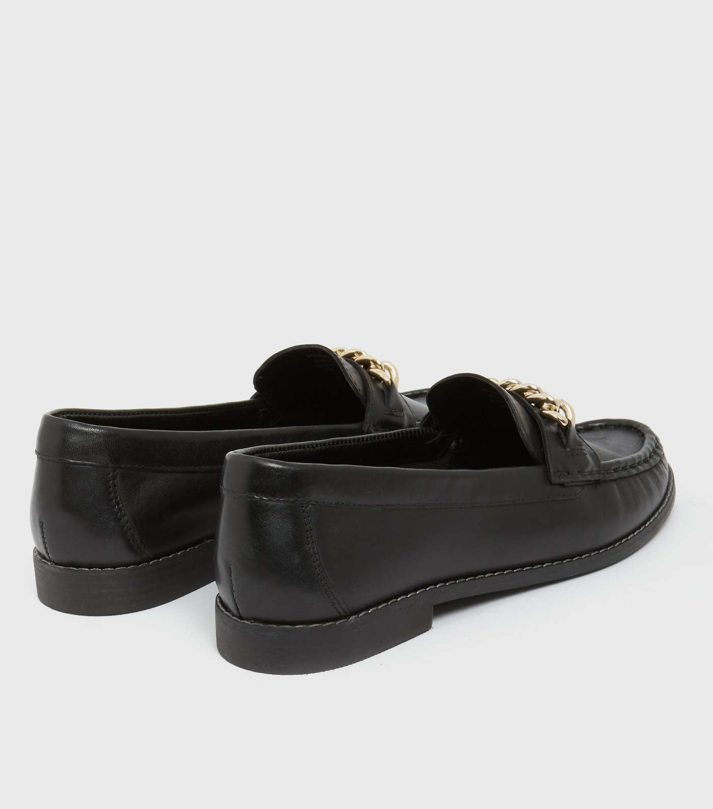 Black Leather Chunky Chain Trim Loafers Image 3