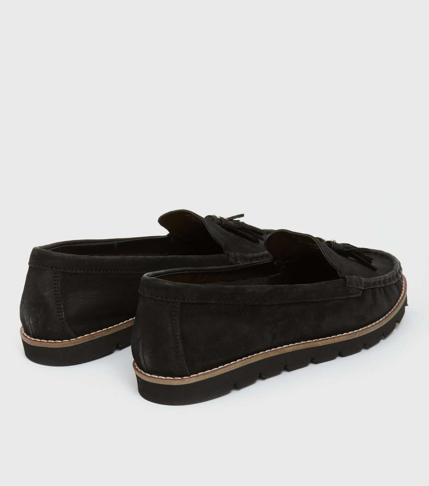 Black Leather Tassel Flexible Sole Loafers Image 4
