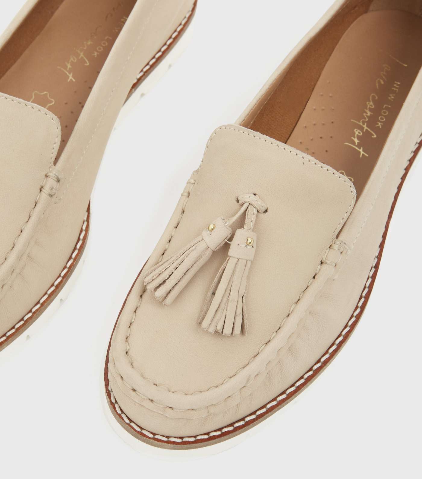 Cream Leather Tassel Flexible Sole Loafers Image 3