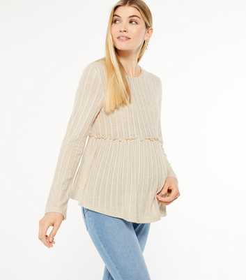 Maternity Off White Ribbed Fine Knit Peplum Top