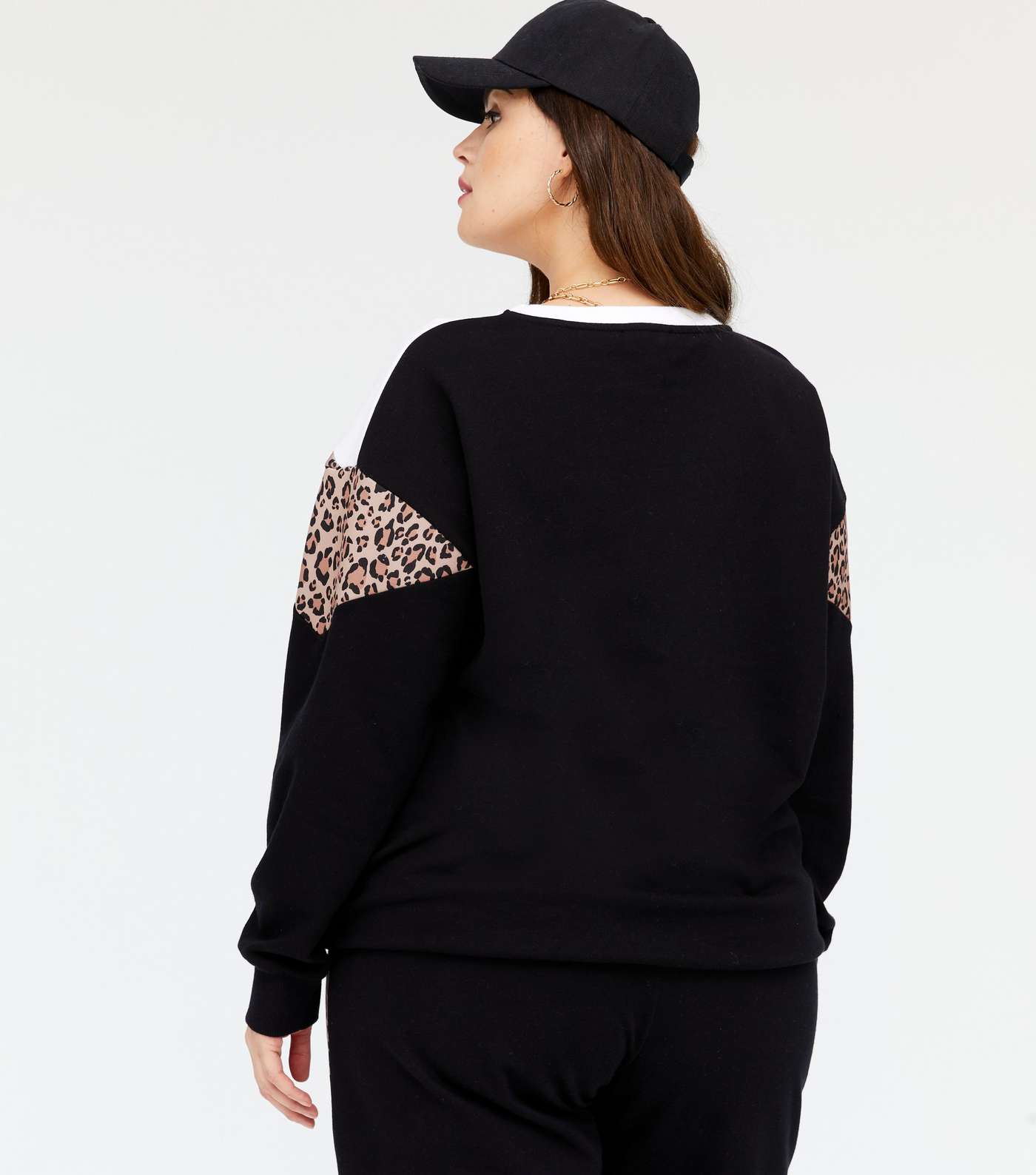 Curves Black Leopard Print Colour Block Sweatshirt Image 3