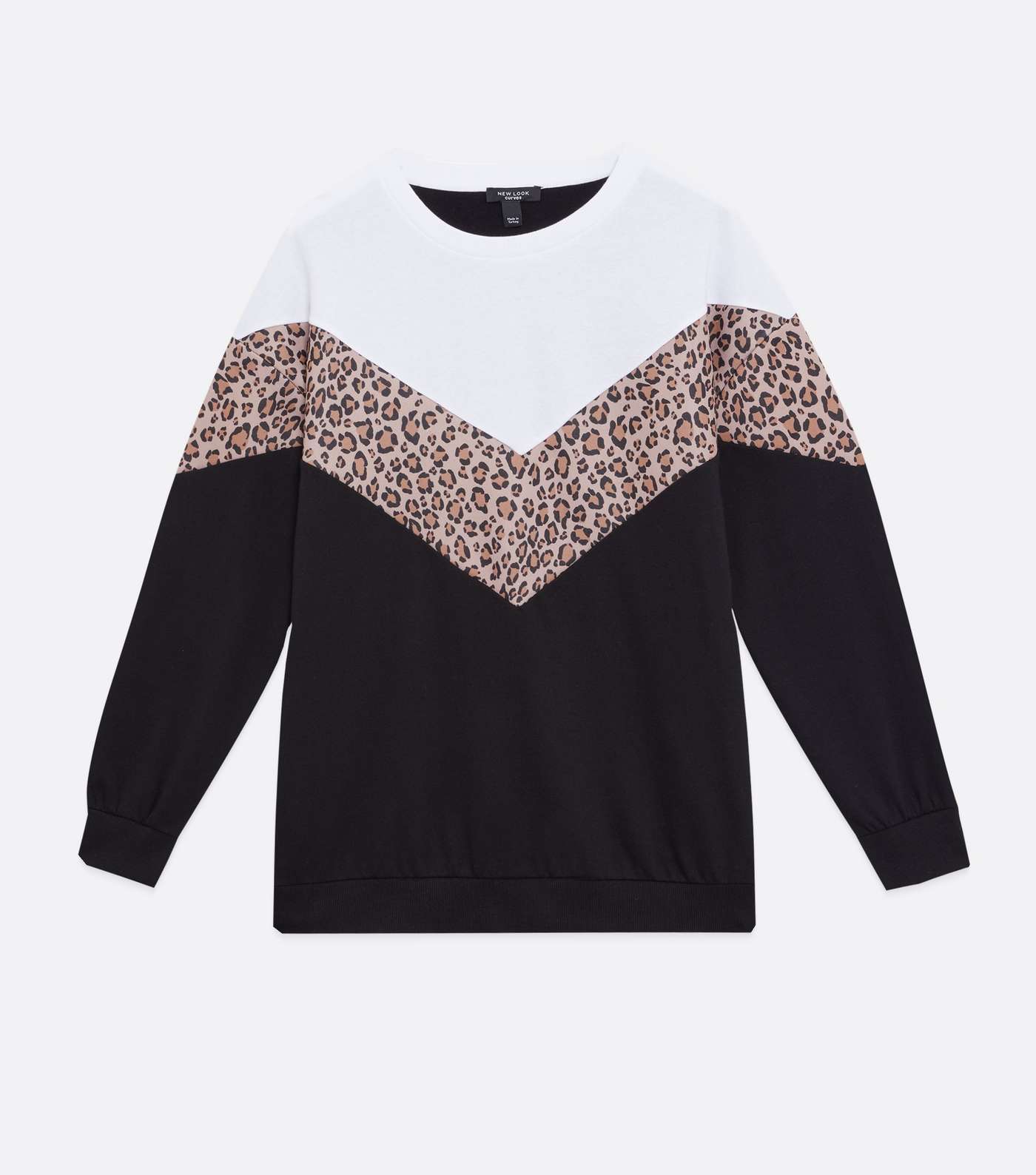 Curves Black Leopard Print Colour Block Sweatshirt Image 5