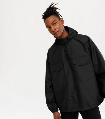 Black Hooded Oversized Utility Jacket 