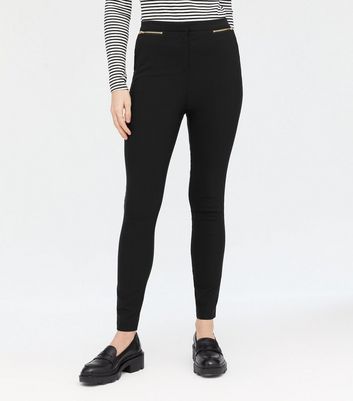 Black Premium Leather Look Concealed Zip Skinny Leg Trousers  In The Style