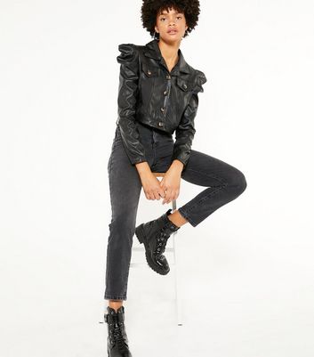 cropped leather jacket new look