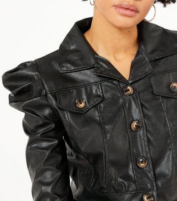 leather jacket puff sleeve