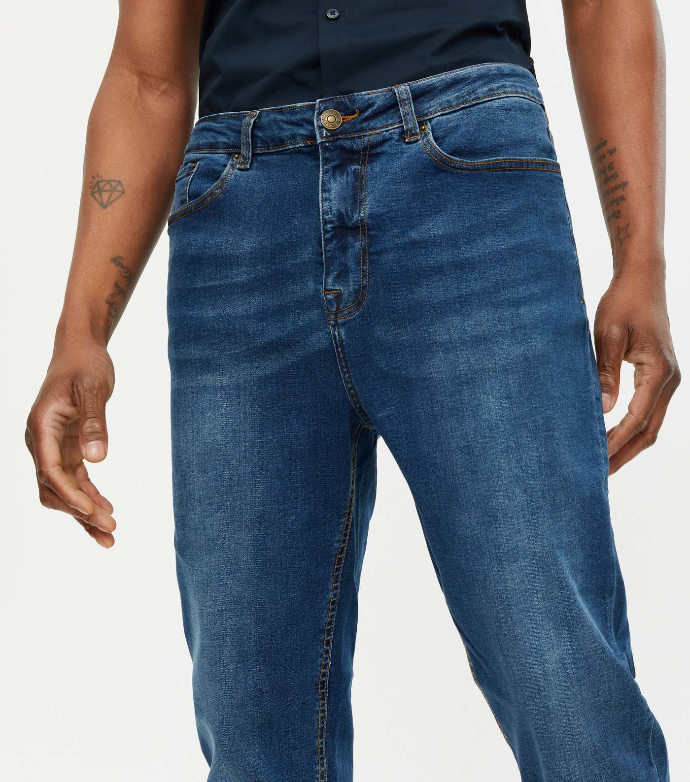 Blue Mid Wash Tapered Leg Jeans Image 3