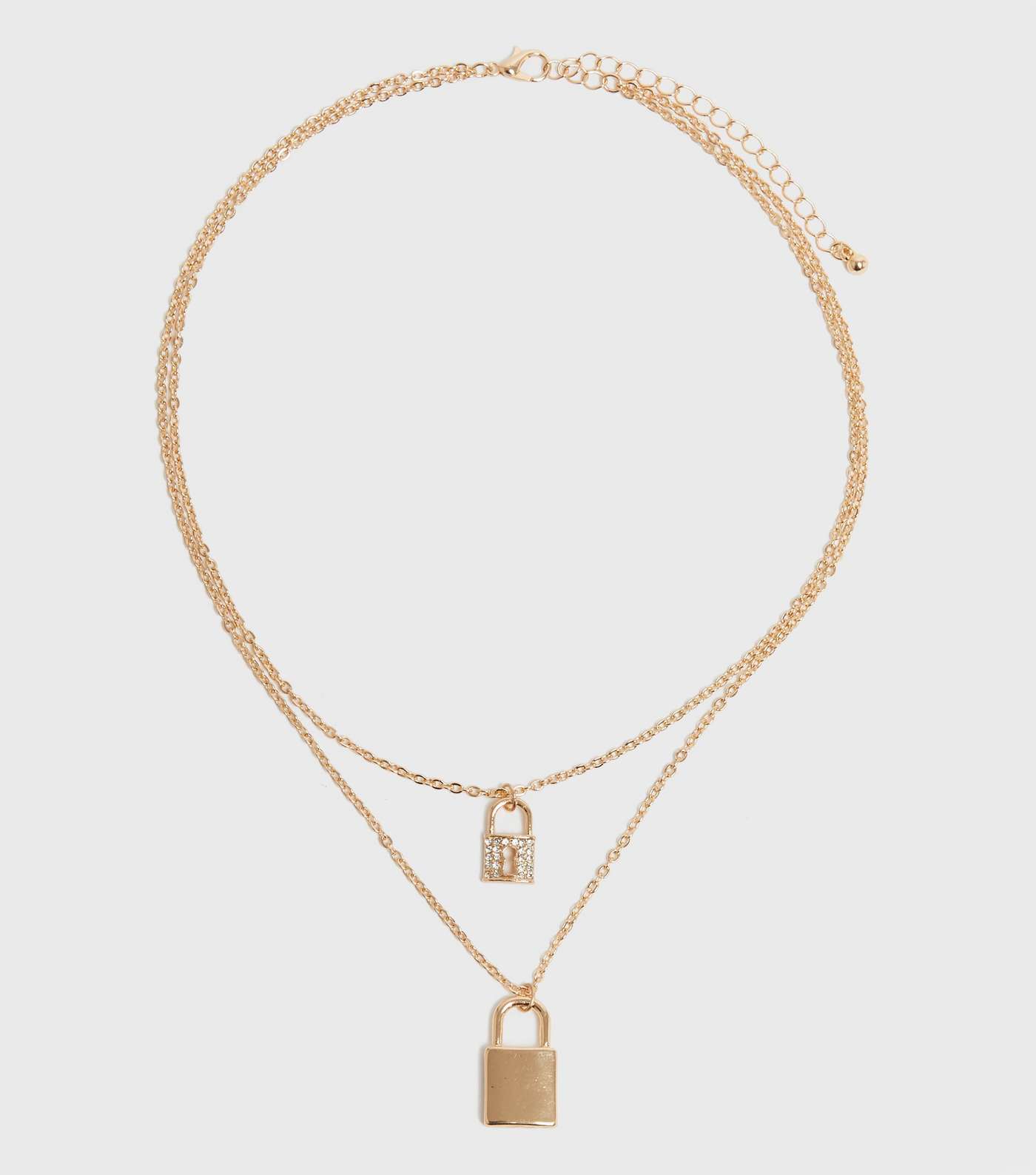 Gold Double DIamanté Padlock Layered Necklace