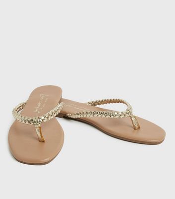 Gold flip flops sales new look