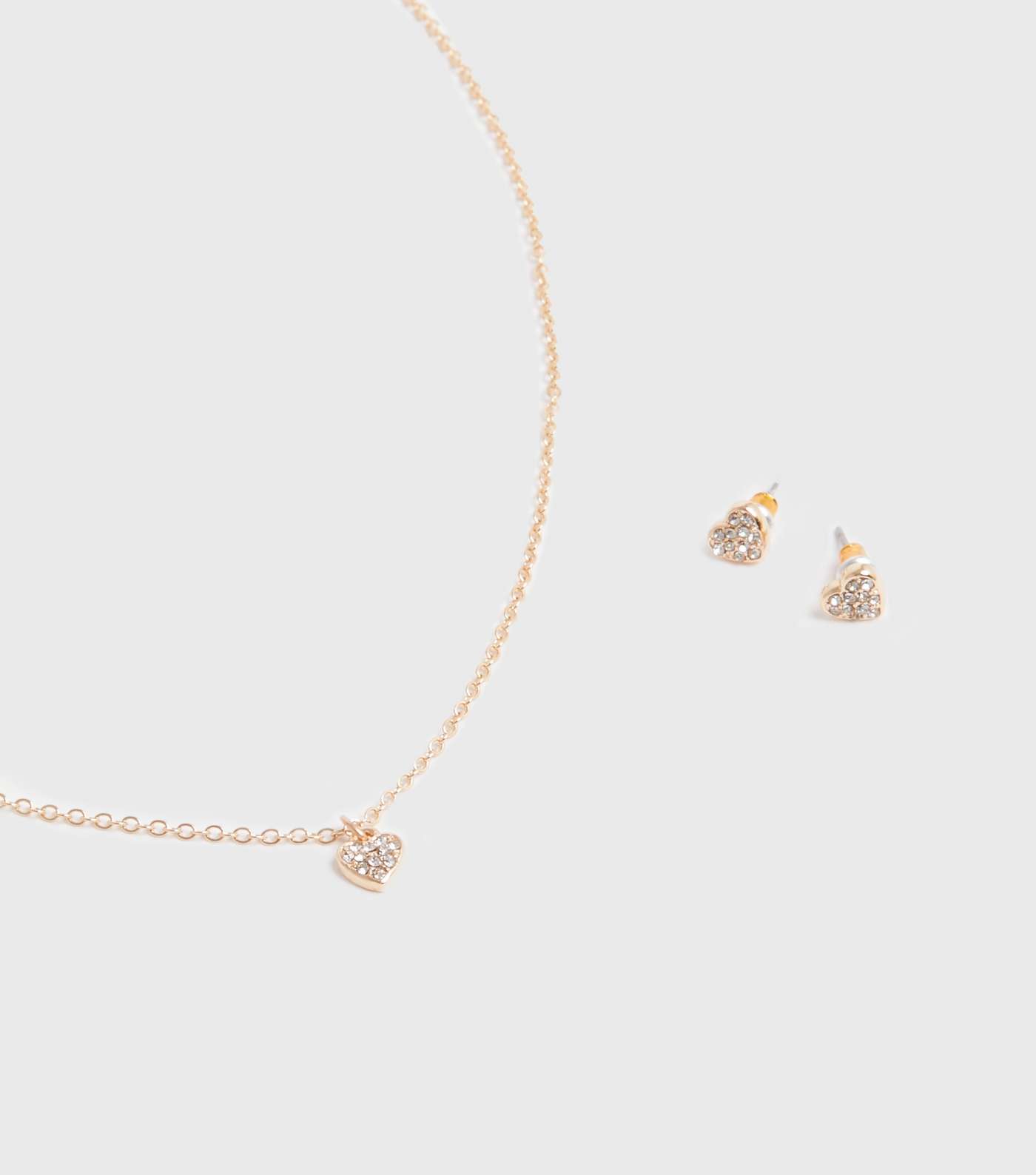 Gold Diamanté Heart Necklace and Earrings Set Image 2