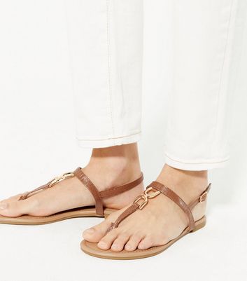Tan Chain Trim Strappy Flat Sandals | New Look