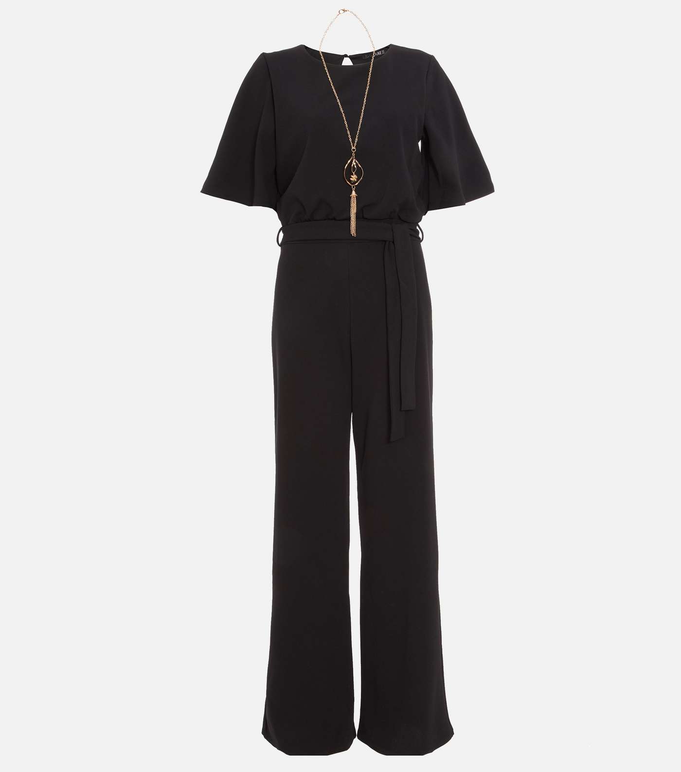 QUIZ Black Belted Jumpsuit with Necklace Image 4