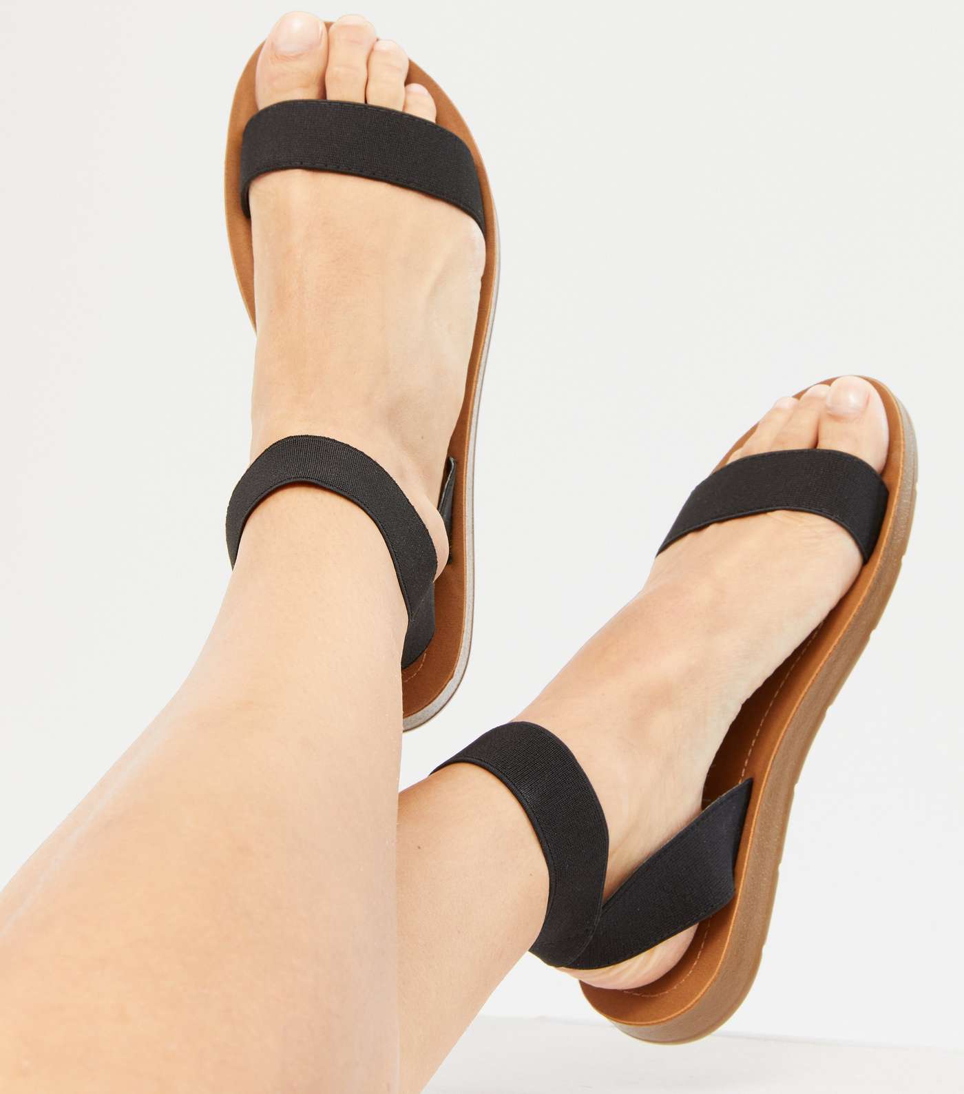 Black Elasticated Strap Footbed Sandals  Image 2