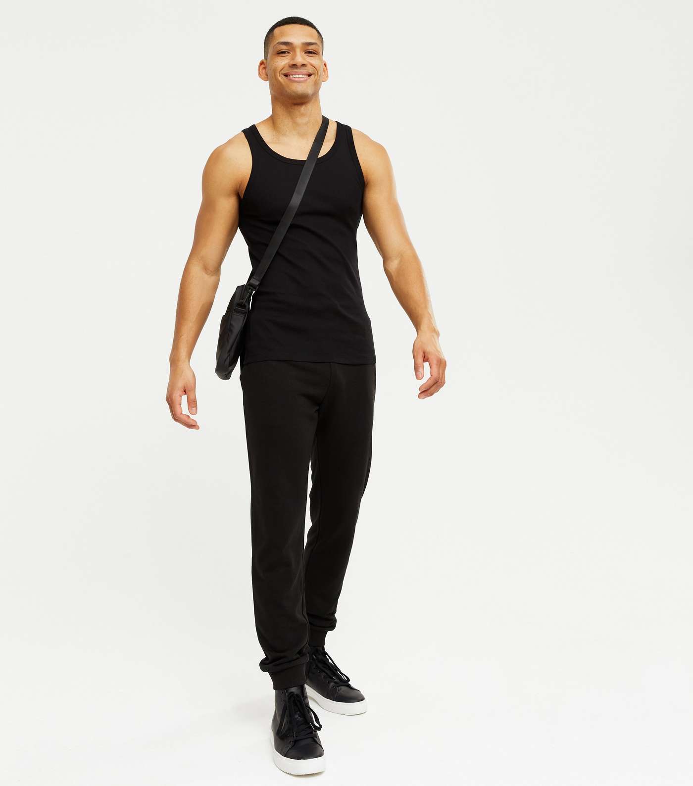 Black Ribbed Jersey Muscle Fit Vest Image 2